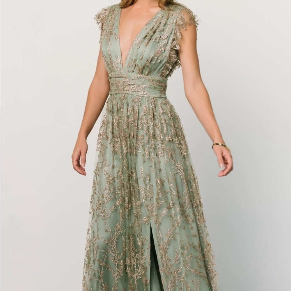 Baltic Born Sage Maxi Dress with Gold Embroidery